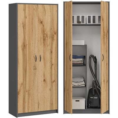 BDW Bezemkast – huishoudkast – 74 x 35 x 180 cm – veelzijdig voor bezems, stofzuigers en onderhoudsproducten – DINO grafiet/eiken Wotan BDW Bezemkast – huishoudkast – 74 x 35 x 180 cm – veelzijdig voor bezems, stofzuigers en onderhoudsproducten – DINO grafiet/eiken Wotan