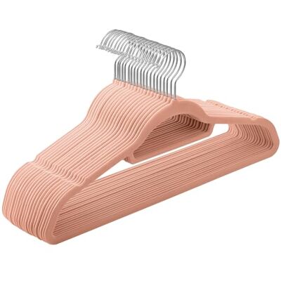 SONGMICS Fluwelen kleerhangers, 20 stuks, met stropdasstang, antislip, 360 graden draaibare haak, dikte 0,6 cm, lengte 43,5 cm, voor jassen, jurken, broeken (lichtroze) en zilver CRF20PK SONGMICS Fluwelen kleerhangers, 20 stuks, met stropdasstang, antislip, 360 graden draaibare haak, dikte 0,6 cm, lengte 43,5 cm, voor jassen, jurken, broeken (lichtroze) en zilver CRF20PK