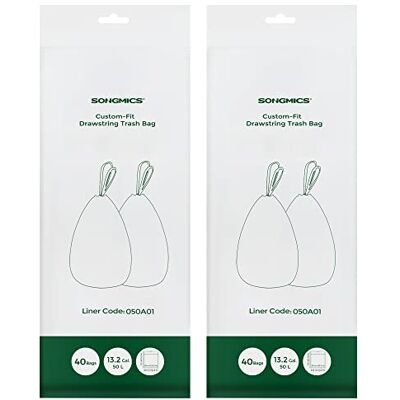 SONGMICS Vuilniszakken met koord, robuuste vuilniszakken voor 50 liter vuilniszakken, al gescheiden, code 050A01, 2 rollen, in totaal 80 stuks, wit KRB050A02 SONGMICS Vuilniszakken met koord, robuuste vuilniszakken voor 50 liter vuilniszakken, al gescheiden, code 050A01, 2 rollen, in totaal 80 stuks, wit KRB050A02
