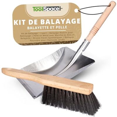 ToolSpace Veegset 2-delig Huisveger voor reiniging Metalen schep met houten handvat en bezem Kunstvezelborstel Stofverzameling voor open haard, tuin ToolSpace Veegset 2-delig Huisveger voor reiniging Metalen schep met houten handvat en bezem Kunstvezelborstel Stofverzameling voor open haard, tuin