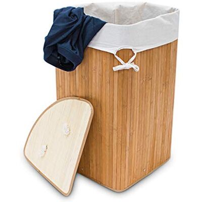 Relaxdays Bamboe Hoekwasmand, opvouwbaar, 60 liter, ruimtebesparend, van katoen, 65 x 49,5 x 37 cm, naturel Relaxdays Bamboe Hoekwasmand, opvouwbaar, 60 liter, ruimtebesparend, van katoen, 65 x 49,5 x 37 cm, naturel