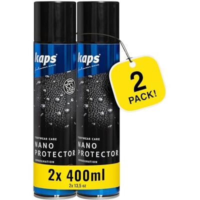 Kaps Nano Protector Impregneerspray voor schoenen, 2 x 400 ml, bescherming tegen vocht en vuil, impregneerspray voor schoenen, geschikt voor leer, nubuck, suède en textiel, neutraal, 2 x 400 ml, 2x400 ml Kaps Nano Protector Impregneerspray voor schoenen, 2 x 400 ml, bescherming tegen vocht en vuil, impregneerspray voor schoenen, geschikt voor leer, nubuck, suède en textiel, neutraal, 2 x 400 ml, 2x400 ml