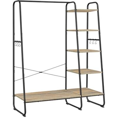VASAGLE Kapstok op poten, schoenenkast entree, garderobe, met 5 legplanken, 6 haken, voor slaapkamer, woonkamer, hal, industriële stijl, turquoise bruin en matzwart RGR116K01 VASAGLE Kapstok op poten, schoenenkast entree, garderobe, met 5 legplanken, 6 haken, voor slaapkamer, woonkamer, hal, industriële stijl, turquoise bruin en matzwart RGR116K01