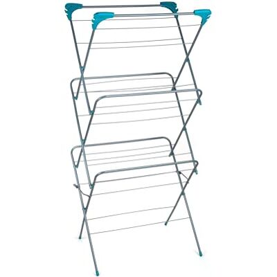 Beldray LA050397 Elegante 3 laags kleding droger, 15m droogruimte, belastbaar tot 15kg, vier zijvleugels ideaal voor kleerhangers, staal, turkoois, 64 x 45 x 138 cm Beldray LA050397 Elegante 3 laags kleding droger, 15m droogruimte, belastbaar tot 15kg, vier zijvleugels ideaal voor kleerhangers, staal, turkoois, 64 x 45 x 138 cm