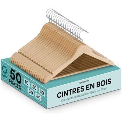SereneLife Houten kleerhangers, dunne kleerhangers, ruimtebesparend, 360° draaibare haak, draagvermogen tot 4,5 kg, ideaal voor jassen, broeken en jurken, 50 stuks SereneLife Houten kleerhangers, dunne kleerhangers, ruimtebesparend, 360° draaibare haak, draagvermogen tot 4,5 kg, ideaal voor jassen, broeken en jurken, 50 stuks