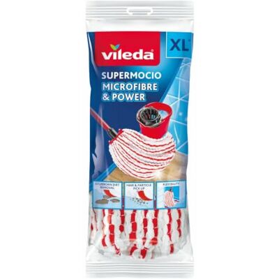 Vileda Super Mocio Microvezel en Power – Navulling / mop met franjes (zonder steel) – Ultra absorberend en ontvettend – rode en witte vezels Vileda Super Mocio Microvezel en Power – Navulling / mop met franjes (zonder steel) – Ultra absorberend en ontvettend – rode en witte vezels