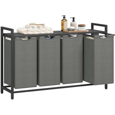 VASAGLE Wasmand, mand voor vuile was, 4 vakken, 4 afneembare zakken van Oxford-stof, legplank, metalen frame, 4 x 40 l, 116 x 33 x 72 cm, zwart en grijs, BLH401G01 VASAGLE Wasmand, mand voor vuile was, 4 vakken, 4 afneembare zakken van Oxford-stof, legplank, metalen frame, 4 x 40 l, 116 x 33 x 72 cm, zwart en grijs, BLH401G01