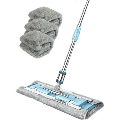 IQLER Dweilmop, nieuw betrouwbaar metalen gewricht, 360° rotatie, telescoopsteel van staal, 3 stuks dubbele zijden van microvezel, voor laminaat, tegels en plinten (zilver) IQLER Dweilmop, nieuw betrouwbaar metalen gewricht, 360° rotatie, telescoopsteel van staal, 3 stuks dubbele zijden van microvezel, voor laminaat, tegels en plinten (zilver)