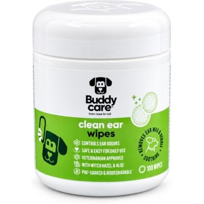 Buddycare 100 stuks voorgedompelde en biologisch afbreekbare reinigingsdoekjes voor hondenoren Buddycare 100 stuks voorgedompelde en biologisch afbreekbare reinigingsdoekjes voor hondenoren