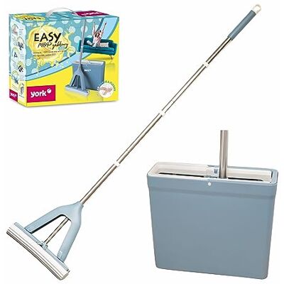 York Easy mop met absorberende PVA-spons, 34 cm zonder natte en vuile handen met emmer, telescoopsteel 130 cm, blauw, 34 x 12,5 x 29,5 cm York Easy mop met absorberende PVA-spons, 34 cm zonder natte en vuile handen met emmer, telescoopsteel 130 cm, blauw, 34 x 12,5 x 29,5 cm