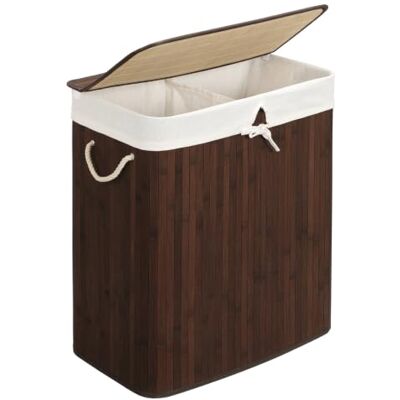 SONGMICS LCB72Z Wasmand met deksel, van bamboe, 2 sorteervakken, uitneembare zak, handgrepen van katoen, volume van 100 l, voor wasgoed, slaapkamer, bruin SONGMICS LCB72Z Wasmand met deksel, van bamboe, 2 sorteervakken, uitneembare zak, handgrepen van katoen, volume van 100 l, voor wasgoed, slaapkamer, bruin