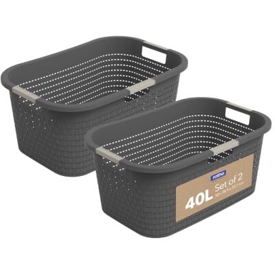 Rotho Country Lot de 2 paniers à linge de 40 l, en plastique (PP) sans BPA, 40 l (58,0 x 38,9 x 25,1 cm) (anthracite) Rotho Country Lot de 2 paniers à linge de 40 l, en plastique (PP) sans BPA, 40 l (58,0 x 38,9 x 25,1 cm) (anthracite)