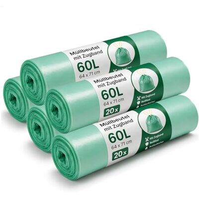 com-four ® 100 vuilniszakken van 60 liter met trekkoord, scheurvast, waterdicht, voor thuis, horeca en professioneel gebruik, 20 stuks per rol (60 liter 100 stuks) com-four ® 100 vuilniszakken van 60 liter met trekkoord, scheurvast, waterdicht, voor thuis, horeca en professioneel gebruik, 20 stuks per rol (60 liter 100 stuks)