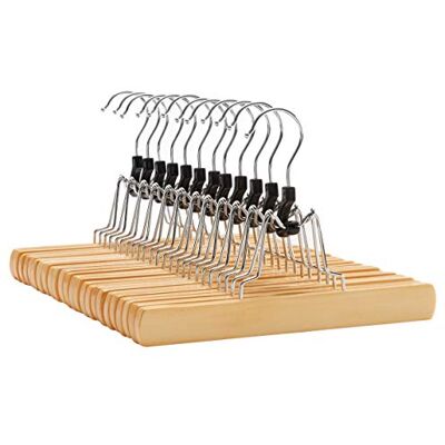SONGMICS CRW007-12, broekspanner, 12 stuks, kledinghanger van hout, antislip, verchroomde haken, 360 graden draaibaar, naturel SONGMICS CRW007-12, broekspanner, 12 stuks, kledinghanger van hout, antislip, verchroomde haken, 360 graden draaibaar, naturel