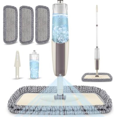 MEXERRIS vloerdweil, vloerspray, mop 360° draaibare kop, microvezel, mop met reservoir en 3 wasbare dweilpads MEXERRIS vloerdweil, vloerspray, mop 360° draaibare kop, microvezel, mop met reservoir en 3 wasbare dweilpads