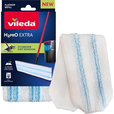 Vileda H2PrO platte mop navulverpakking sterke microvezel verwijdering van hardnekkig vuil eenvoudige bevestiging aan het frame machinewasbaar duurzame mop voor alle harde vloeren Vileda H2PrO platte mop navulverpakking sterke microvezel verwijdering van hardnekkig vuil eenvoudige bevestiging aan het frame machinewasbaar duurzame mop voor alle harde vloeren