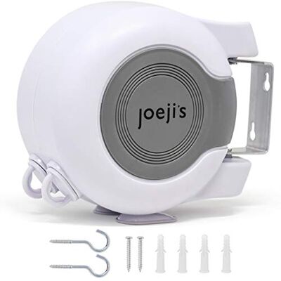 joeji's Kitchen Waslijn, intrekbaar, 2 x 15 m, robuust droogrek voor buiten, waslijn, met schroeven, haken en instructies, wasrek voor buiten, binnen joeji's Kitchen Waslijn, intrekbaar, 2 x 15 m, robuust droogrek voor buiten, waslijn, met schroeven, haken en instructies, wasrek voor buiten, binnen