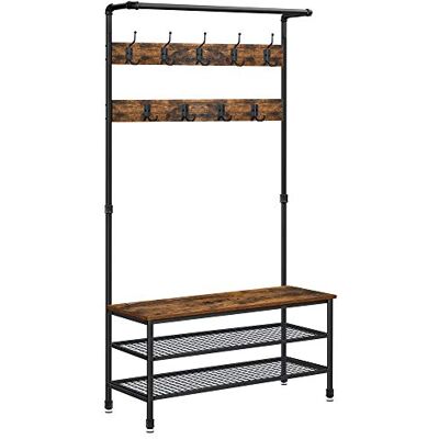 VASAGLE garderobe in industriële uitvoering, met bankje, grote kapstok met waterpijpelementen, met 9 haken en schoenenrek, multifunctionele kapstok, robuust metalen frame HSR47BX VASAGLE garderobe in industriële uitvoering, met bankje, grote kapstok met waterpijpelementen, met 9 haken en schoenenrek, multifunctionele kapstok, robuust metalen frame HSR47BX