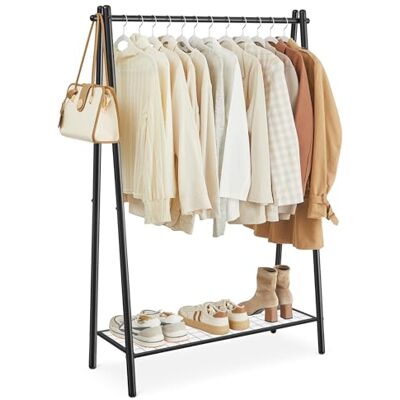 SONGMICS metalen kapstok, kledingrek, met stang, onderste plank, sobere stijl, voor slaapkamer, kleedkamer, garderobe, 92,5 x 33,5 x 153 cm, zwart mat HSR23BK SONGMICS metalen kapstok, kledingrek, met stang, onderste plank, sobere stijl, voor slaapkamer, kleedkamer, garderobe, 92,5 x 33,5 x 153 cm, zwart mat HSR23BK