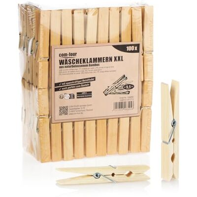 com-four ® 100 x wasknijpers van bamboe, XXL, grote wasknijpers com-four ® 100 x wasknijpers van bamboe, XXL, grote wasknijpers