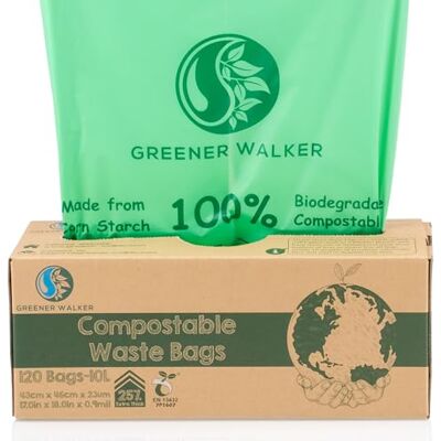 Greener Walker 25% Dikker Composteerbaar 10L Afvalzakken voor Voedselafval, 120 Zakken Biologisch Afbreekbaar Keuken Vuilniszak met EN13432 en BPI Certificaat Greener Walker 25% Dikker Composteerbaar 10L Afvalzakken voor Voedselafval, 120 Zakken Biologisch Afbreekbaar Keuken Vuilniszak met EN13432 en BPI Certificaat