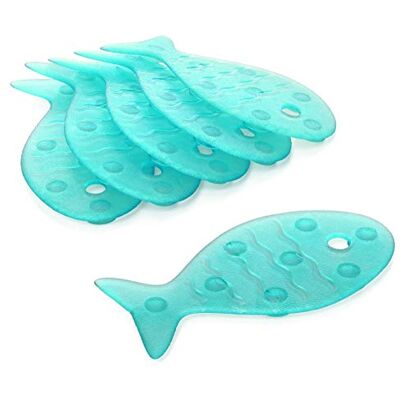 TATAY Set van 6 PVC-baggerstickers, antislip, met zuignappen, schimmel- en microben-bestendig, antibacterieel, vismotief, turquoise, afmetingen: 7,5 x 14 cm TATAY Set van 6 PVC-baggerstickers, antislip, met zuignappen, schimmel- en microben-bestendig, antibacterieel, vismotief, turquoise, afmetingen: 7,5 x 14 cm