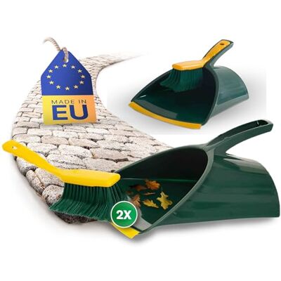 Novaliv Jumbo veegset, 2-delig, kunststof, groen en geel, gebogen haar, met veegschep en handveger, 2-delige set Novaliv Jumbo veegset, 2-delig, kunststof, groen en geel, gebogen haar, met veegschep en handveger, 2-delige set