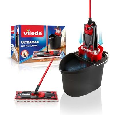 Vileda Kit Ultramax Complete mop en emmer-set, platte mop set met dweil, platte bezem en microvezelhoes, verwijdert meer dan 99% van de bacteriën met alleen water, wij houden van zuiverheid Vileda Kit Ultramax Complete mop en emmer-set, platte mop set met dweil, platte bezem en microvezelhoes, verwijdert meer dan 99% van de bacteriën met alleen water, wij houden van zuiverheid