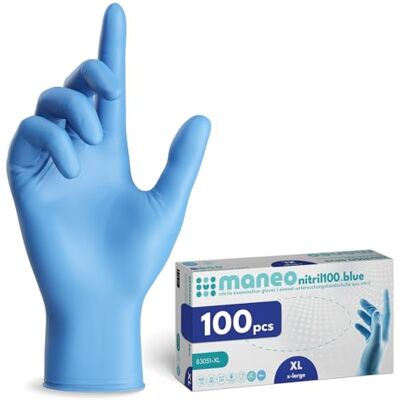 maneo Wegwerphandschoenen, blauw, 100 stuks, maat S, poedervrije nitril-bescherming, latexvrij, wegwerp-rubberen artikelen, duurzame bescherming voor schoonmaken, koken en huishoudelijk werk maneo Wegwerphandschoenen, blauw, 100 stuks, maat S, poedervrije nitril-bescherming, latexvrij, wegwerp-rubberen artikelen, duurzame bescherming voor schoonmaken, koken en huishoudelijk werk