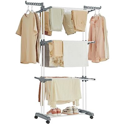 SONGMICS Droogrek, inklapbaar, capaciteit 35 kg, van staal 4 niveaus, 126,6 x 64,2 x 169,2 cm, op wielen, binnen en buiten, wit, collectie BUNJI LLR701W01 SONGMICS Droogrek, inklapbaar, capaciteit 35 kg, van staal 4 niveaus, 126,6 x 64,2 x 169,2 cm, op wielen, binnen en buiten, wit, collectie BUNJI LLR701W01