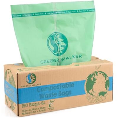 Greener Walker 100% Composteerbaar 6L Afvalzakken voor Voedselafval, 150 Zakken Biologisch Afbreekbaar Keuken Vuilniszak met EN13432 en BPI Certificaat Greener Walker 100% Composteerbaar 6L Afvalzakken voor Voedselafval, 150 Zakken Biologisch Afbreekbaar Keuken Vuilniszak met EN13432 en BPI Certificaat
