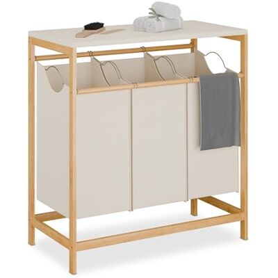 Relaxdays Wasmand met 3 uittrekbare wasmanden, inklapbaar, 84,5 x 78,5 x 40 cm, bamboe natuur/crème Relaxdays Wasmand met 3 uittrekbare wasmanden, inklapbaar, 84,5 x 78,5 x 40 cm, bamboe natuur/crème