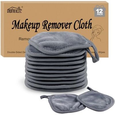 HOMEXCEL Herbruikbare, wasbare en ultrazachte microvezel-reinigingsdoekjes voor alle huidtypes, make-up remover doekjes in grijs (12,7 x 12,7 cm, verpakking van 12) HOMEXCEL Herbruikbare, wasbare en ultrazachte microvezel-reinigingsdoekjes voor alle huidtypes, make-up remover doekjes in grijs (12,7 x 12,7 cm, verpakking van 12)