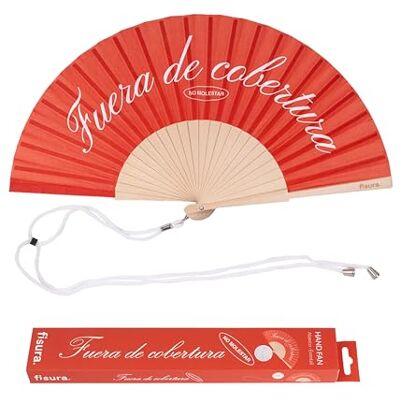 Fisura Originele houten waaier met boodschap "fuera de cobertura". Handventilator in kleurrijk en modern design, rood model met haak inbegrepen, afmetingen: 42,5 x 23 cm Fisura Originele houten waaier met boodschap "fuera de cobertura". Handventilator in kleurrijk en modern design, rood model met haak inbegrepen, afmetingen: 42,5 x 23 cm