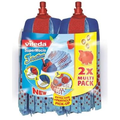 Vileda 122615 Supermocio 3Action Mop, Vervangende Koppen,1 Pak,Meerkleurig Vileda 122615 Supermocio 3Action Mop, Vervangende Koppen,1 Pak,Meerkleurig