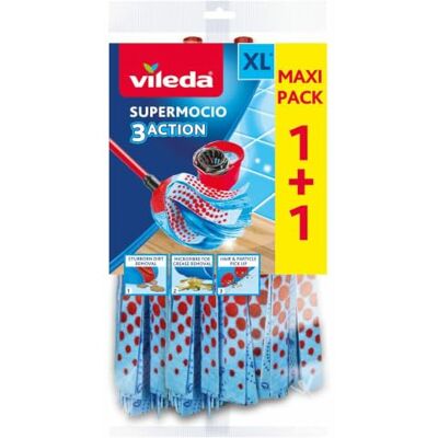 Vileda 122615 Supermocio 3Action Mop, Vervangende Koppen,1 Pak,Meerkleurig Vileda 122615 Supermocio 3Action Mop, Vervangende Koppen,1 Pak,Meerkleurig