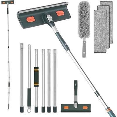 PORFOYO Telescopische raamwisser Professionele raamreiniger Met telescopische steelkop 2,5 m 4-in-1 Met verlengstang Voor hoge ramen binnen en buiten PORFOYO Telescopische raamwisser Professionele raamreiniger Met telescopische steelkop 2,5 m 4-in-1 Met verlengstang Voor hoge ramen binnen en buiten