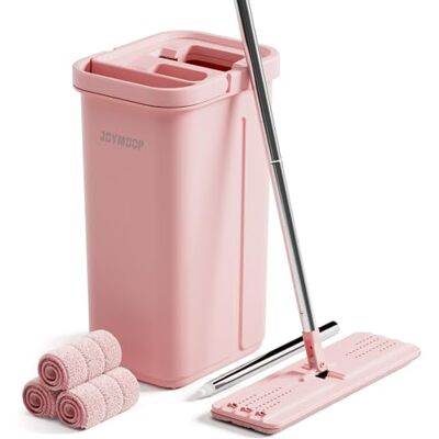 JOYMOOP Roze mop en emmer met wringer voor thuis, 3 herbruikbare microvezeldweilen, handsfree zelfreinigingssysteem, geschikt voor vloer- en wandreiniging JOYMOOP Roze mop en emmer met wringer voor thuis, 3 herbruikbare microvezeldweilen, handsfree zelfreinigingssysteem, geschikt voor vloer- en wandreiniging