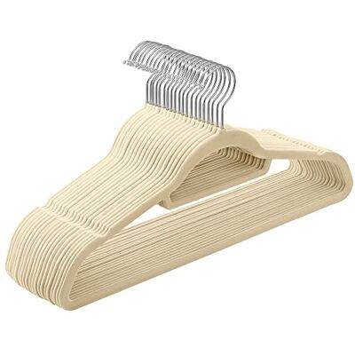 SONGMICS Fluwelen kleerhangers, 20 stuks, met stropdasstang, antislip, 360 graden draaibare haak, dikte 0,6 cm, lengte 43,5 cm, voor jassen, jurken, broeken beige en zilver CRF020M20 Cintres pour Costumes et Pantalons, 42,7 x 22 x 0,6 cm, Crochets Pivot SONGMICS Fluwelen kleerhangers, 20 stuks, met stropdasstang, antislip, 360 graden draaibare haak, dikte 0,6 cm, lengte 43,5 cm, voor jassen, jurken, broeken beige en zilver CRF020M20 Cintres pour Costumes et Pantalons, 42,7 x 22 x 0,6 cm, Crochets Pivot