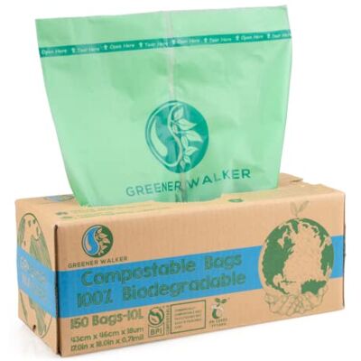 Greener Walker 100% Composteerbaar 10L Afvalzakken voor Voedselafval, 150 Zakken Biologisch Afbreekbaar Keuken Vuilniszak met EN13432 en BPI Certificaat Greener Walker 100% Composteerbaar 10L Afvalzakken voor Voedselafval, 150 Zakken Biologisch Afbreekbaar Keuken Vuilniszak met EN13432 en BPI Certificaat