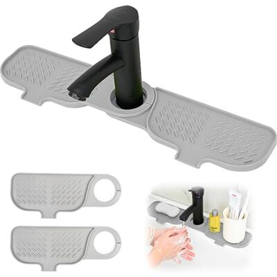 xiruiubao Kraanmat van siliconen, spatbescherming, langer patchwork, siliconen, voor keuken en badkamer, werkbladbescherming (42 x 10 cm, grijs) xiruiubao Kraanmat van siliconen, spatbescherming, langer patchwork, siliconen, voor keuken en badkamer, werkbladbescherming (42 x 10 cm, grijs)