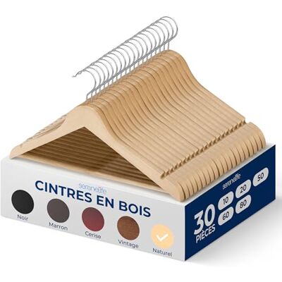 SereneLife Houten kleerhangers, dunne kleerhangers, ruimtebesparend, 360° draaibare haak, draagvermogen tot 4,5 kg, ideaal voor jassen, broeken en jurken, 30 stuks SereneLife Houten kleerhangers, dunne kleerhangers, ruimtebesparend, 360° draaibare haak, draagvermogen tot 4,5 kg, ideaal voor jassen, broeken en jurken, 30 stuks
