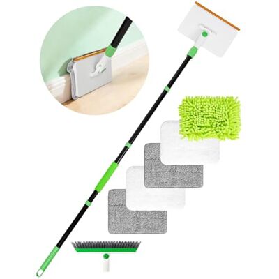Nicecastle 4-in-1 plintenreinigingsgereedschap met dweil, 5 herbruikbare pads, 1 harde borstel en tapijthark, tapijt, ramen, muren, vloeren, badkamers en keuken, bezem, plafond Nicecastle 4-in-1 plintenreinigingsgereedschap met dweil, 5 herbruikbare pads, 1 harde borstel en tapijthark, tapijt, ramen, muren, vloeren, badkamers en keuken, bezem, plafond