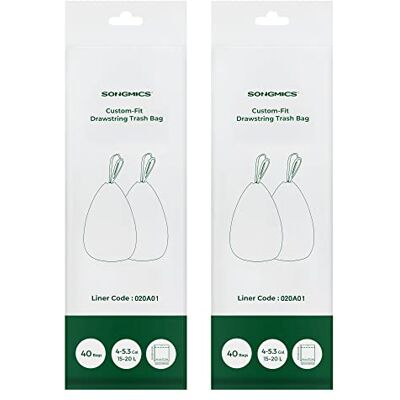 SONGMICS Vuilniszakken met koord, robuuste vuilniszakken voor vuilnisbakken van 15 tot 20 liter, reeds gescheiden, code 020A01, 2 rollen, totaal 80 stuks, wit KRB020A02 SONGMICS Vuilniszakken met koord, robuuste vuilniszakken voor vuilnisbakken van 15 tot 20 liter, reeds gescheiden, code 020A01, 2 rollen, totaal 80 stuks, wit KRB020A02