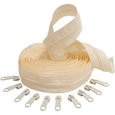 AERZETIX C62646x5-C62806x10 5 m spiraalrits set nr. 5 Kleur: ecru + 10 schuivers nr. 5 niet afsluitbaar Kleur: ecru nylon/metaal merceria couture AERZETIX C62646x5-C62806x10 5 m spiraalrits set nr. 5 Kleur: ecru + 10 schuivers nr. 5 niet afsluitbaar Kleur: ecru nylon/metaal merceria couture