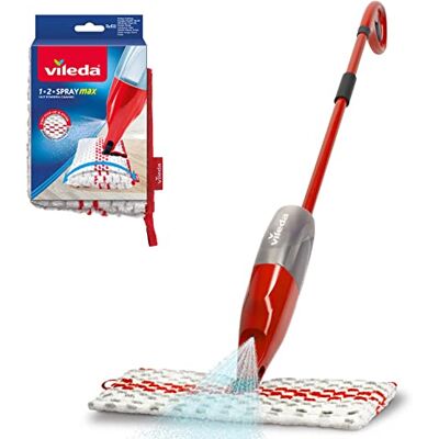 Vileda 1-2 Spray Max 650 ml, microvezelbezem met sproeier, bezem zonder emmer, geschikt voor elk type vloer, herbruikbare microvezelhoes, duurzame bezem, love it clean Vileda 1-2 Spray Max 650 ml, microvezelbezem met sproeier, bezem zonder emmer, geschikt voor elk type vloer, herbruikbare microvezelhoes, duurzame bezem, love it clean