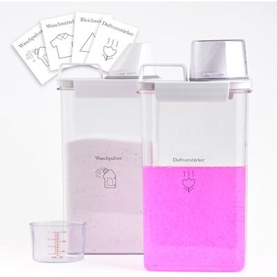 Vividron Set van 2 opbergdozen voor wasmiddel, met 4 afneembare etiketten, dispenser voor vloeibaar wasmiddel, wasverzachter reservoir (2300 ml) Vividron Set van 2 opbergdozen voor wasmiddel, met 4 afneembare etiketten, dispenser voor vloeibaar wasmiddel, wasverzachter reservoir (2300 ml)