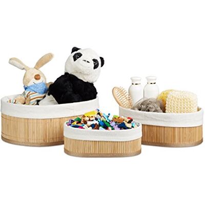 Relaxdays Opbergdoos, bamboe, 3 stuks, h x b x d, 12,5 x 32 x 22 cm, ovale mand voor plank en kast, natuur Relaxdays Opbergdoos, bamboe, 3 stuks, h x b x d, 12,5 x 32 x 22 cm, ovale mand voor plank en kast, natuur