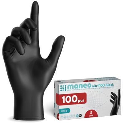 maneo 100 zwarte wegwerphandschoenen, maat S, poedervrije nitril beschermers, latexvrij, wegwerp-rubberen artikelen, duurzame bescherming voor schoonmaken, koken en huishoudelijk werk maneo 100 zwarte wegwerphandschoenen, maat S, poedervrije nitril beschermers, latexvrij, wegwerp-rubberen artikelen, duurzame bescherming voor schoonmaken, koken en huishoudelijk werk