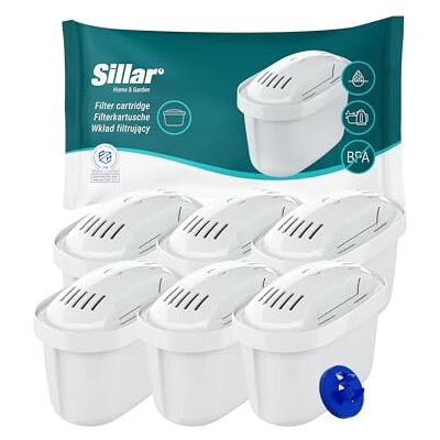 Sillar 6 filterpatronen compatibel met Brita Maxtra+, Marella, Aluna, Elemaris, actieve kool en ionenwisselaars, BPA-vrij, vermindert kalk en chloor, voor drinkwater Sillar 6 filterpatronen compatibel met Brita Maxtra+, Marella, Aluna, Elemaris, actieve kool en ionenwisselaars, BPA-vrij, vermindert kalk en chloor, voor drinkwater